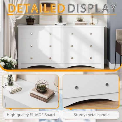 6 Drawer Dresser and TV Stand in White for 65 Inch TV