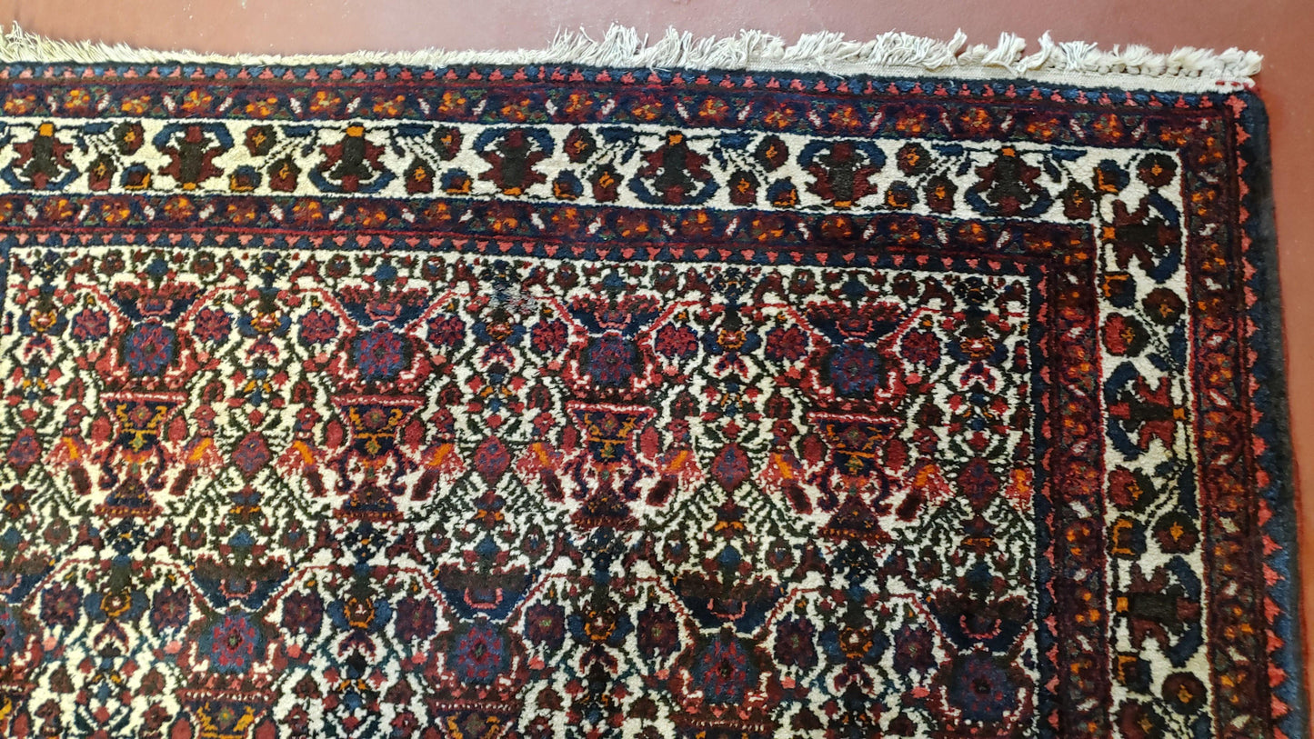 3.6 x 5 Hand-Knotted Vase Rug Floral Turkish Tribal Village Weaving Zagros Vintage Carpet Home Office Wool Area Rug 3x5 Persian Rug 4x5