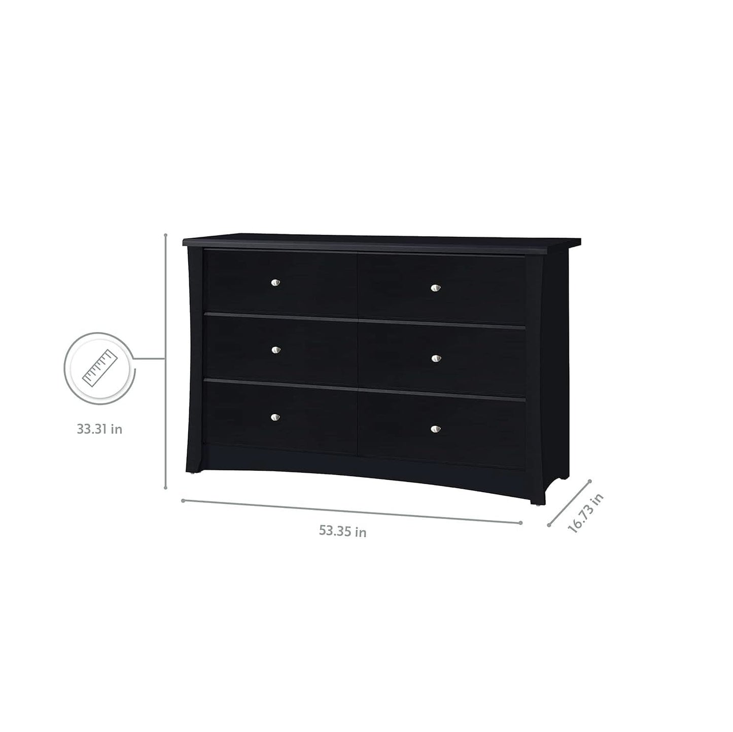 Crescent 6 Drawer Double Dresser Black GREENGUARD Gold