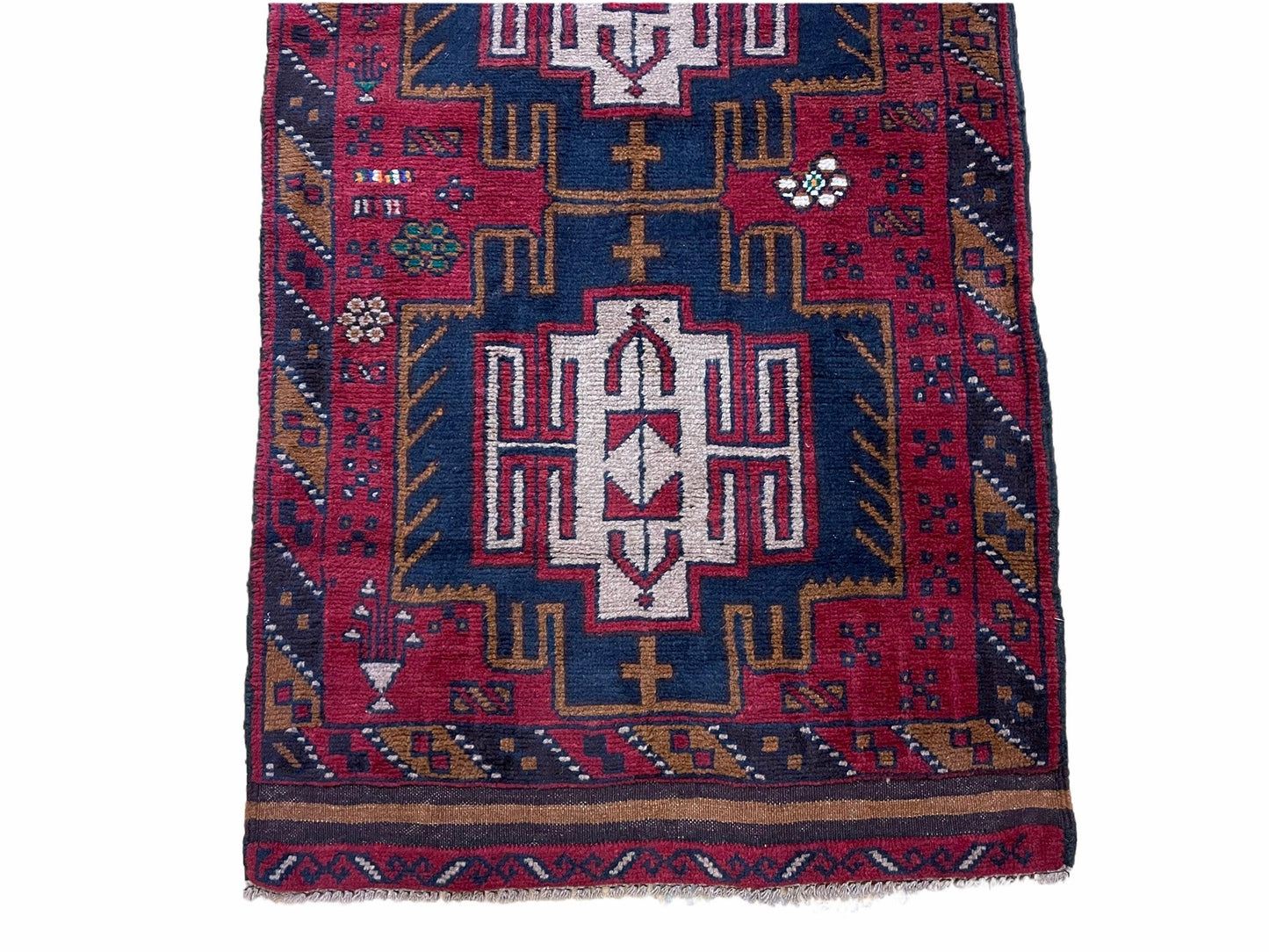 2' 9" X 4' 7" Vintage Handmade Tribal Wool Rug Balouchi Rug Afghan Rug Red Beige