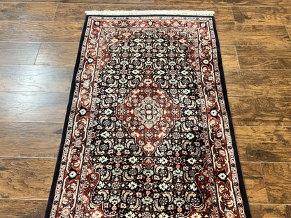 Indo Persian Rug 3x4, Herati Allover Pattern, Midnight Blue and Red, Small Vintage Handmade Wool Rug