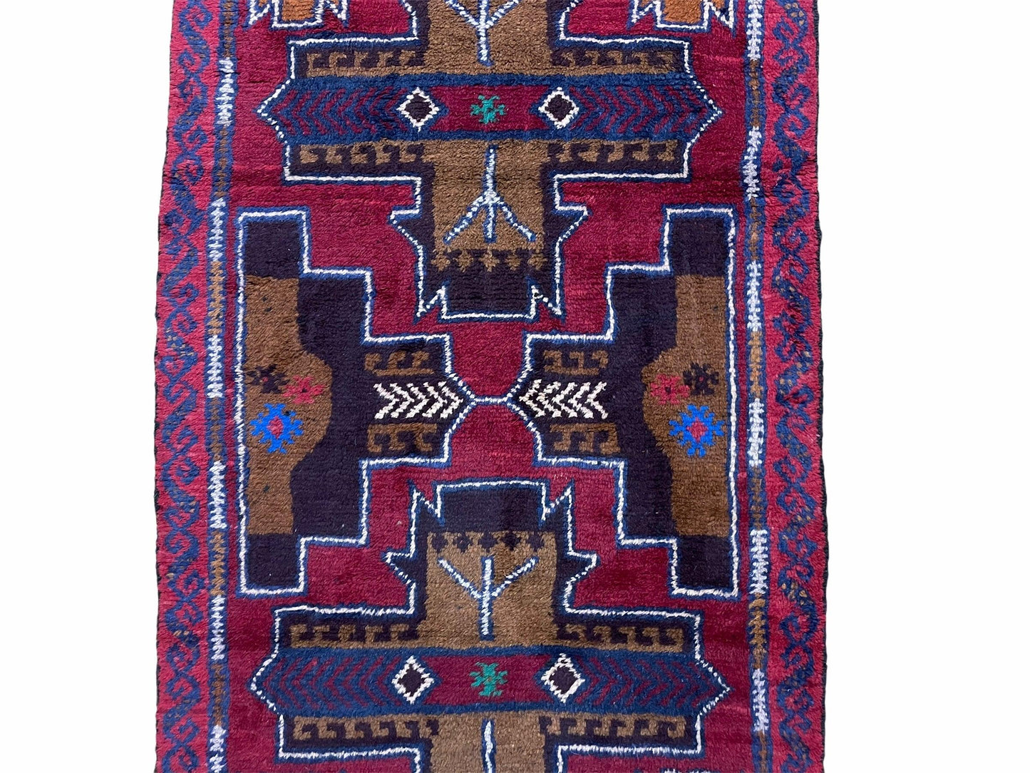 2' 10" X 4' 9" Vintage Handmade Tribal Wool Rug Balouchi Rug Afghan Rug Red Blue