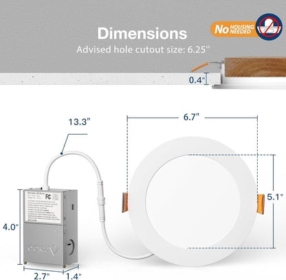 6 Inch 5CCT Ultra Thin LED Recessed Downlight Junction Box