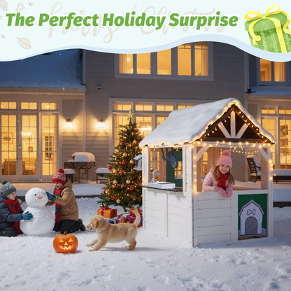 Natural Cedar Outdoor Kids Playhouse With Kitchenette