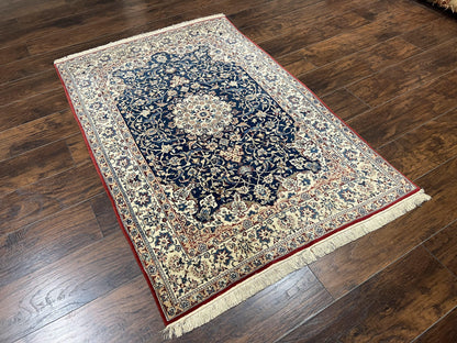 Super Fine Persian Nain Rug 3.6 x 5.4, Navy Blue and Ivory, 700 KPSI