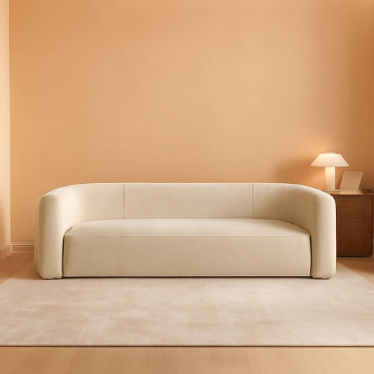 Cream Velvet 3 Seater Modern Sofa With Curved Backrest