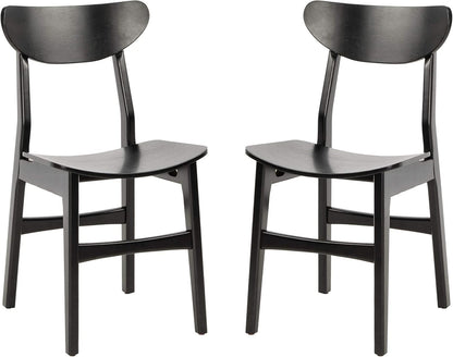 Retro Black Wood Dining Chair Set Of 2 For Home Dining