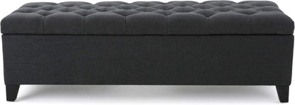 Dark Grey Tufted Fabric Storage Ottoman 17.5 In Depth