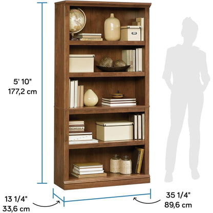 Five Shelf Bookcase In Oiled Oak Finish 35.28 Length 13.23 Width 69.76 Inches