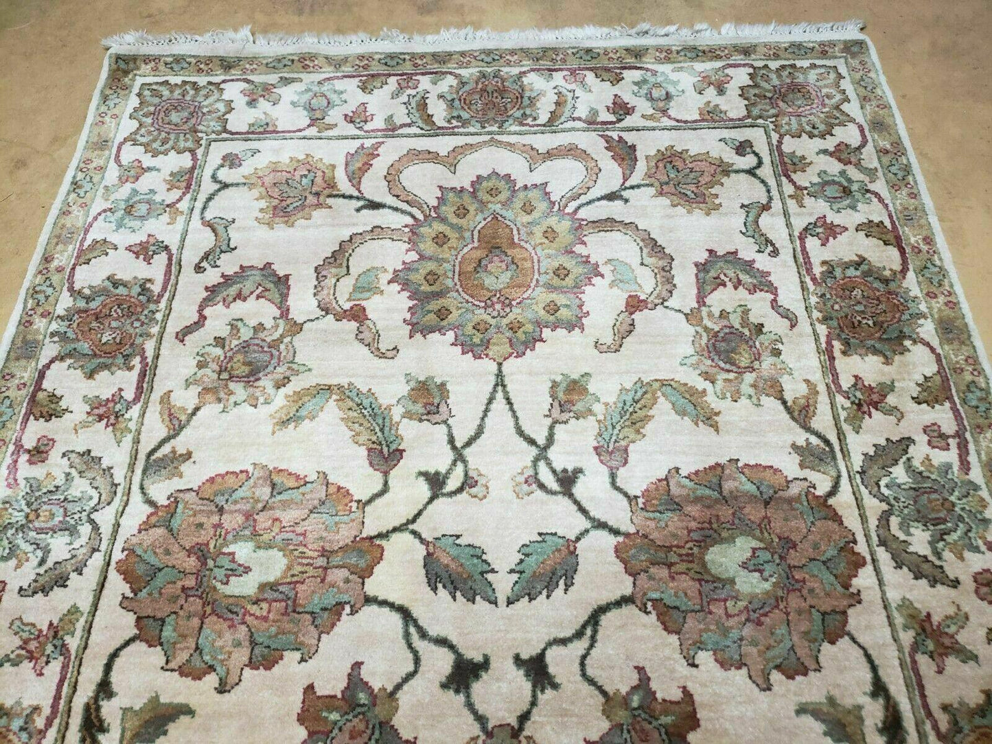 4x12 Vintage Oriental Runner Rug Hand Knotted Indian Agra Wool Tea Washed Beige