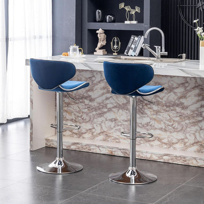 Blue Velvet Upholstered Adjustable Swivel Barstool Set Of 2