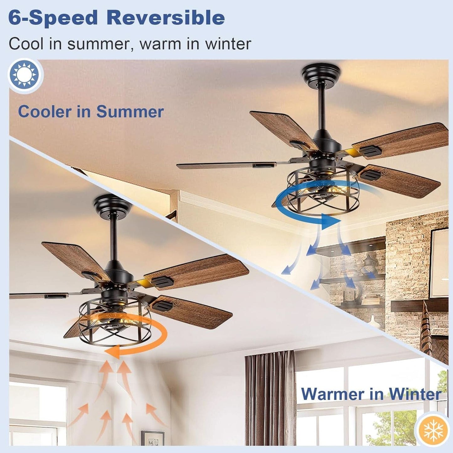 42 Inch Farmhouse Cage Ceiling Fan With Remote E26 Bulbs