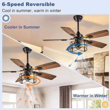42 Inch Farmhouse Cage Ceiling Fan With Remote E26 Bulbs