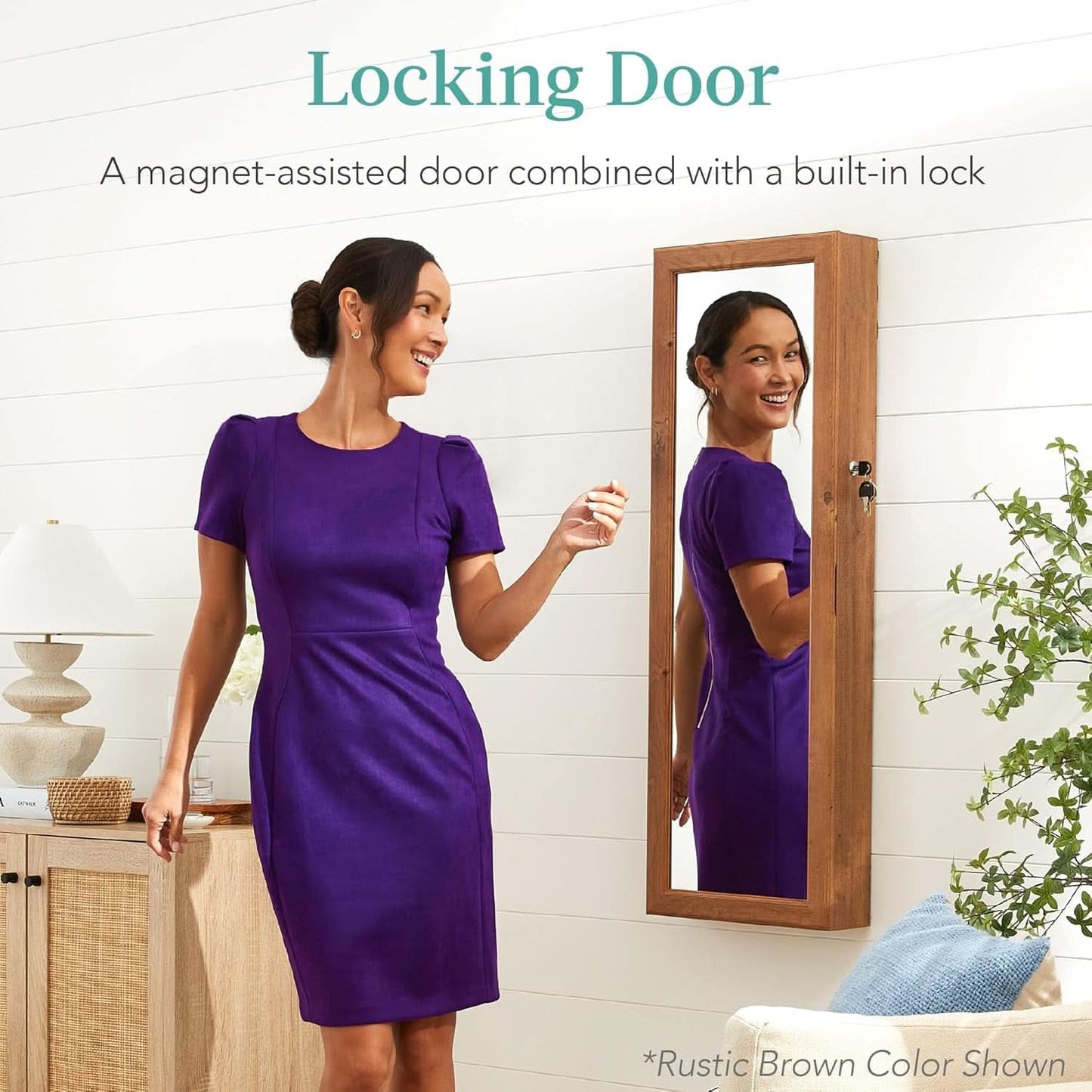 LED Mirror Jewelry Cabinet Lockable Espresso Armoire