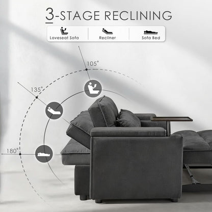 65Inch Grey Chenille Convertible Sleeper Sofa Table