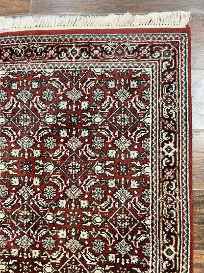 Indo Persian Runner Rug 2.7 x 8, Wool Hand Knotted Vintage Carpet, Red Black, Herati Allover Pattern, Oriental Runner, Rug for Hallway