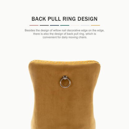 Gold Velvet Tufted Dining Chair With Ring Pull Trim