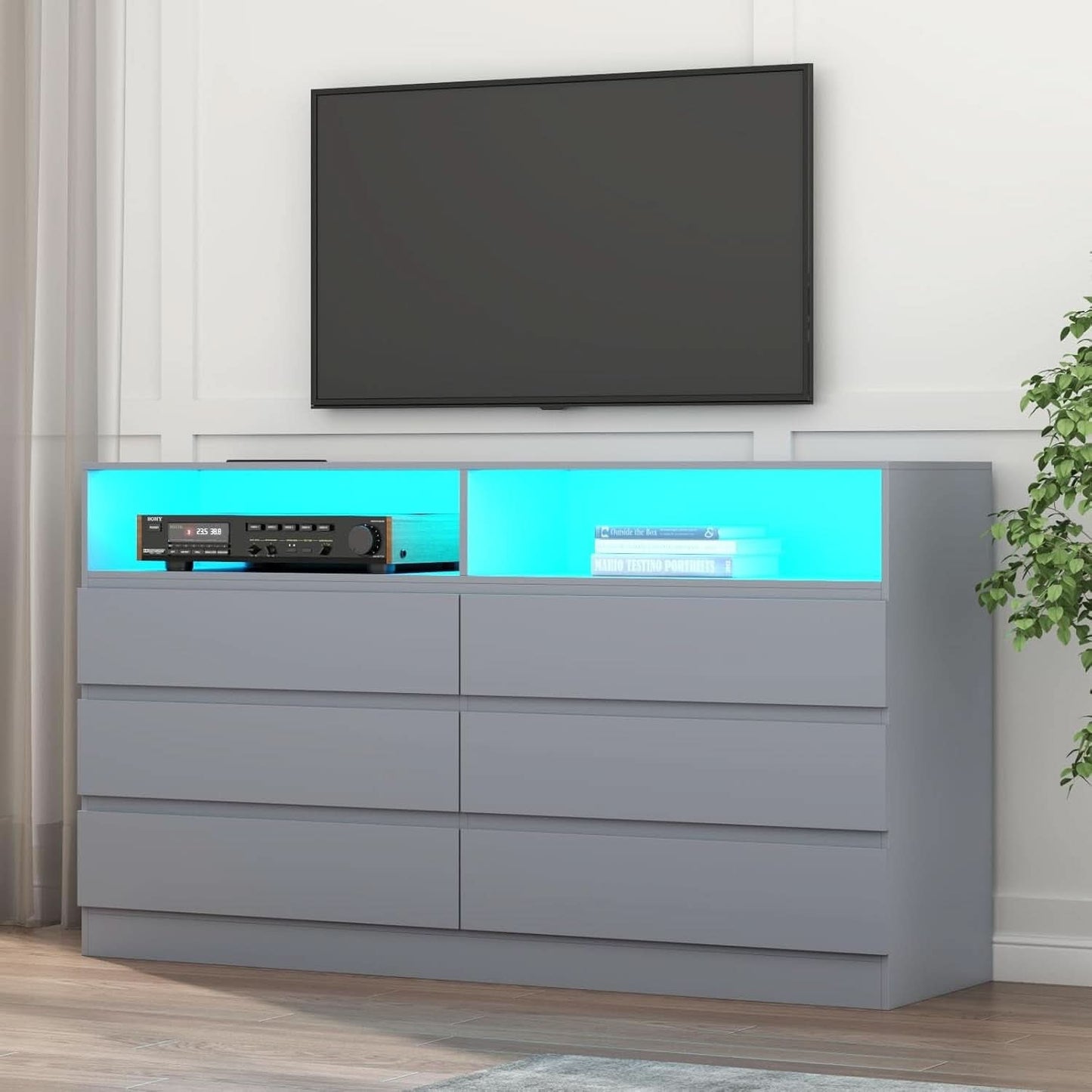 Six Drawer LED Dresser With USB Charging Ports For Bedroom