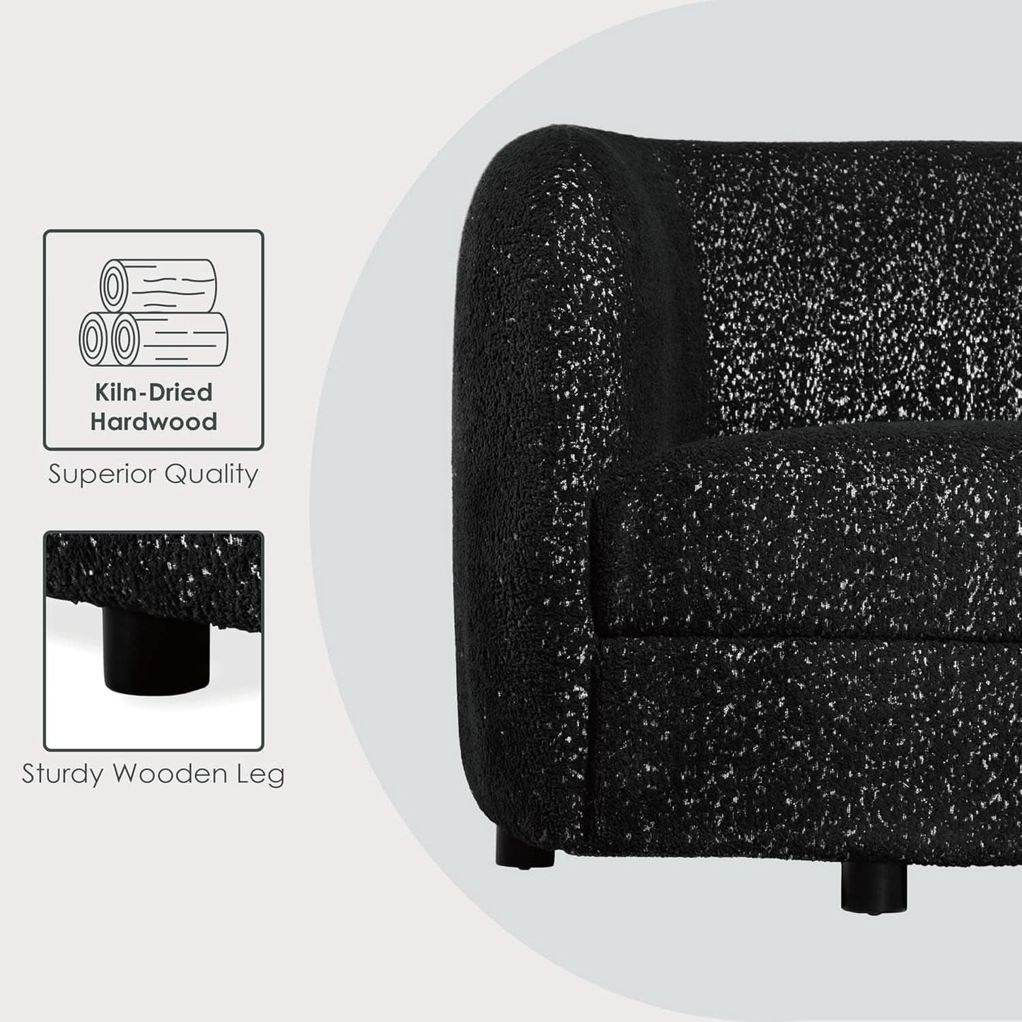 Nimiane Modern Boucle Sofa Set Black With Curved Arms