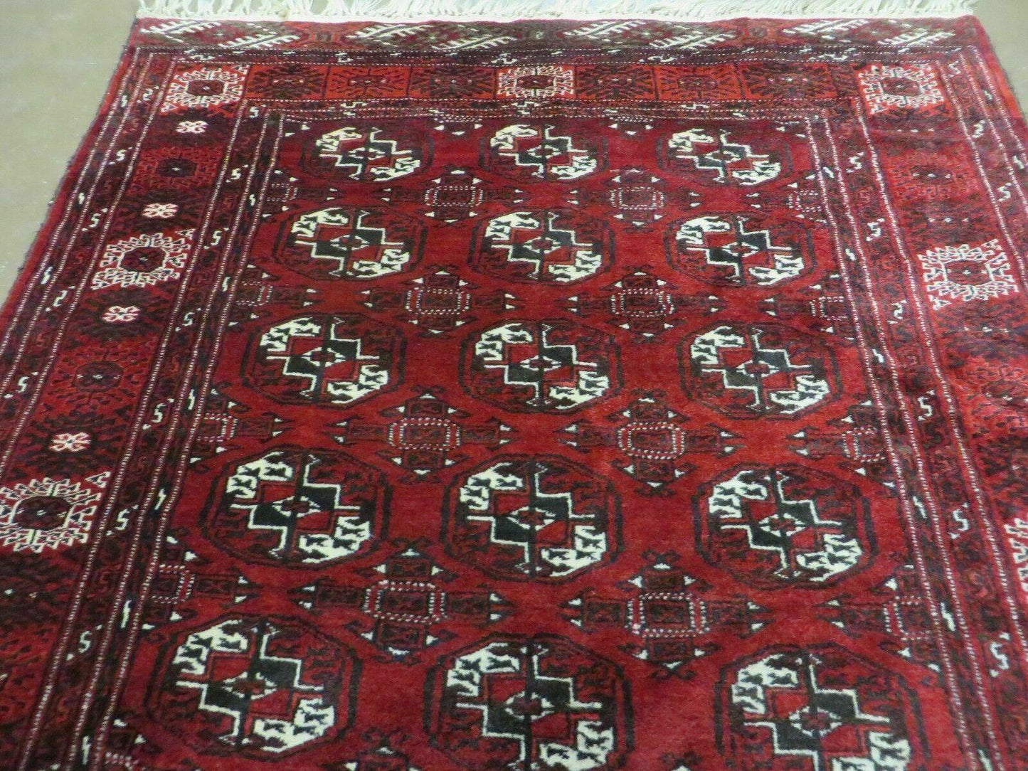 4' 5" X 5' 7" Semi Antique Handmade Afghan Yamud Turkoman Bokhara Wool Rug