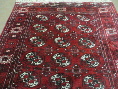 4' 5" X 5' 7" Semi Antique Handmade Afghan Yamud Turkoman Bokhara Wool Rug