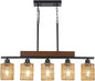 Rattan Farmhouse 5 Light Linear Chandelier Black Lighting