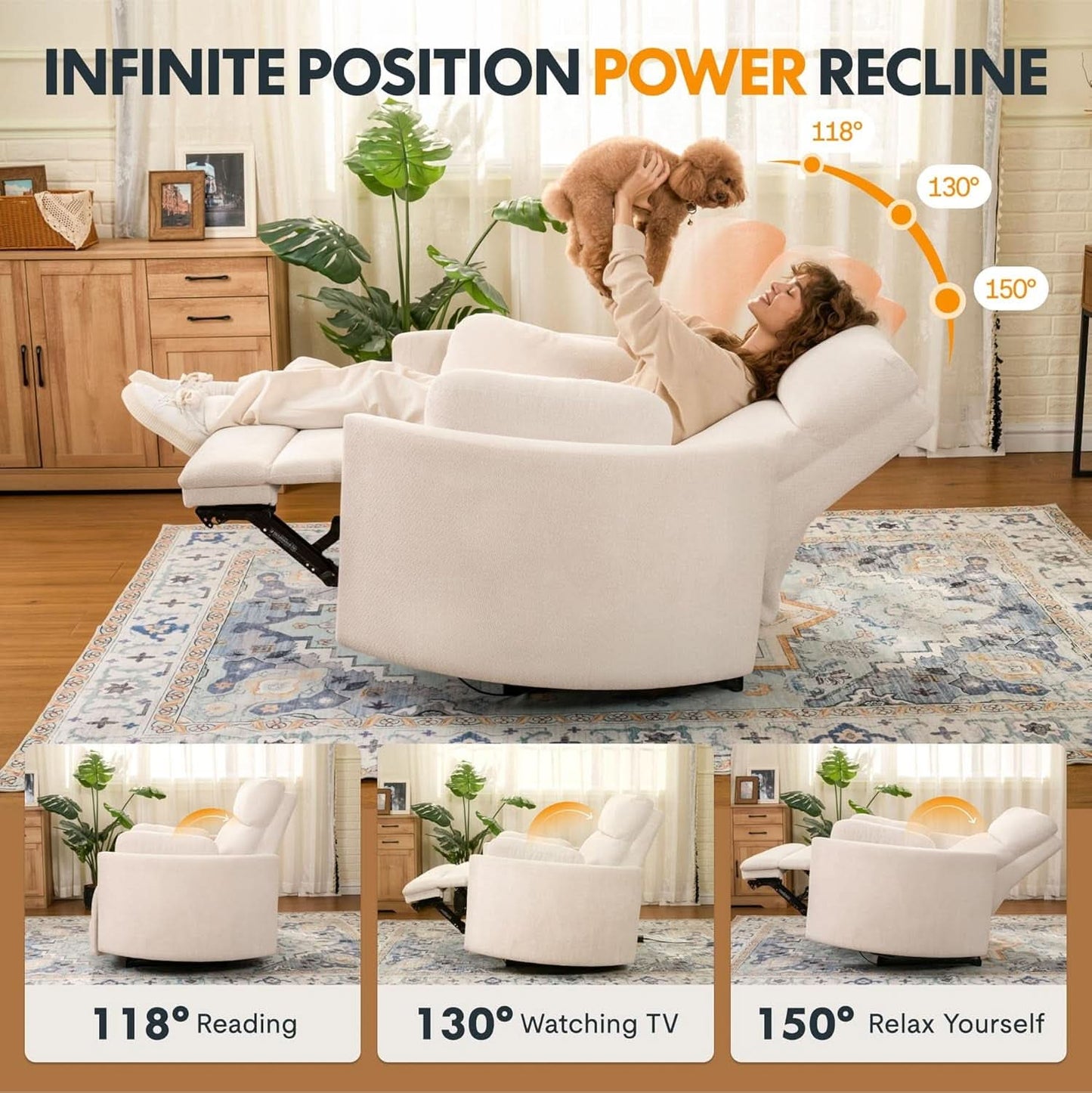 54 Inch Power Recliner Chair With USB Type C Ports Gray