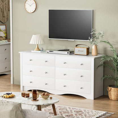 Dresser With 6 Drawers And TV Stand White Wood Storage