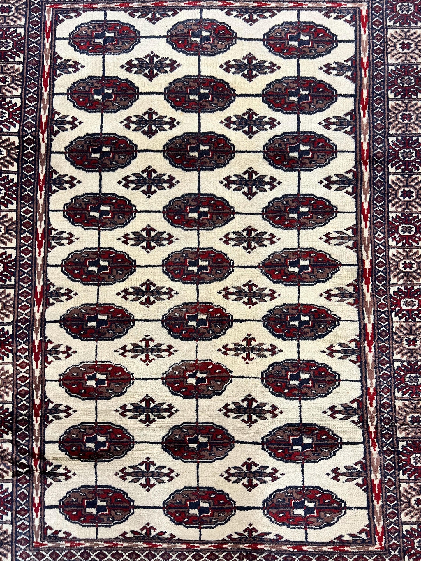 Pakistani Bokhara Rug 4x6, Turkoman Carpet, Vintage Handmade Wool Rug, Ivory