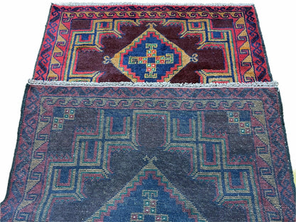 2'11" X 4'6" Vintage Handmade Tribal Wool Rug Balouchi Rug Afghan Rug Geometric