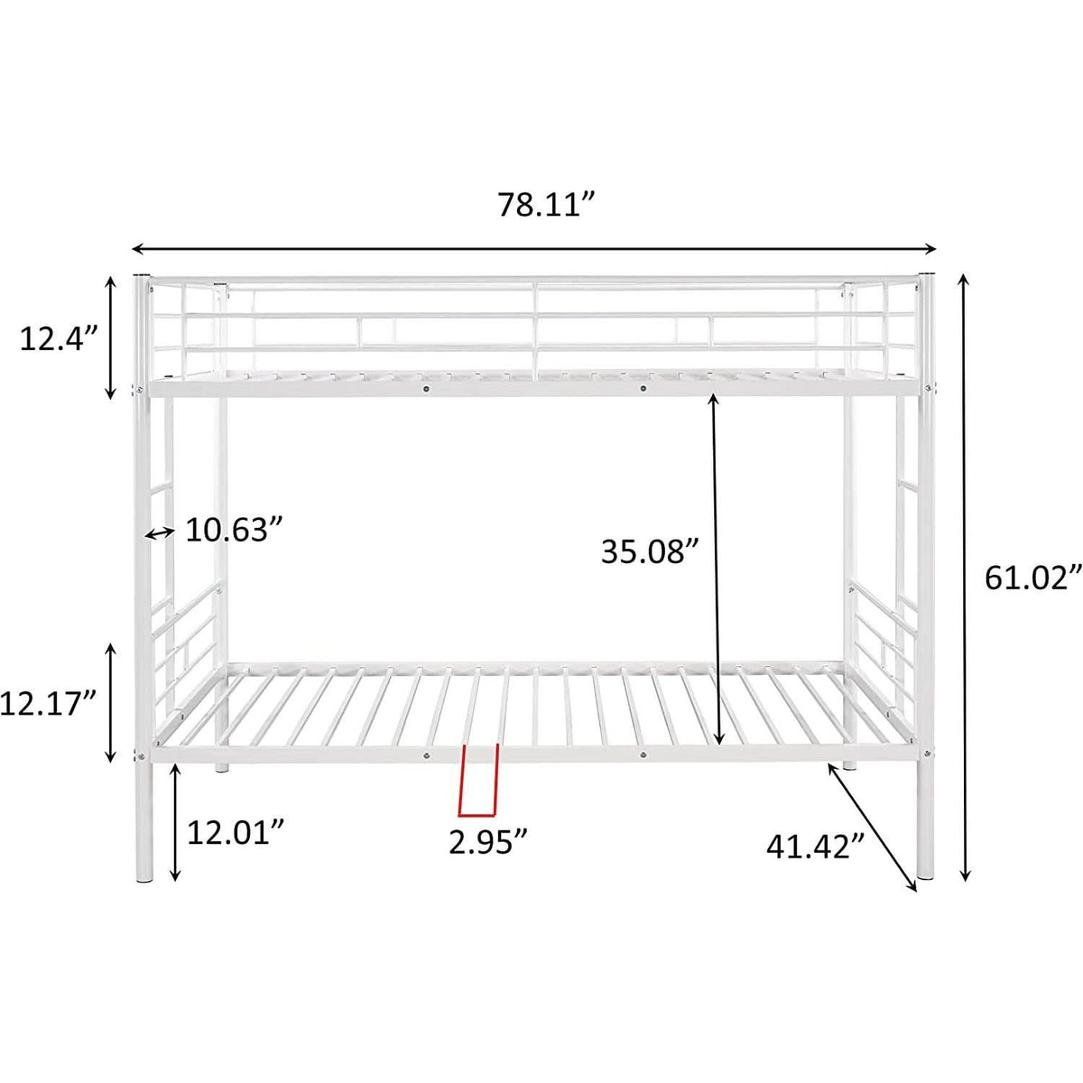 Twin Over Twin Metal Bunk Bed With 2 Ladders White