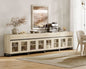 Natural Oak Contemporary Sideboard With Glass Doors