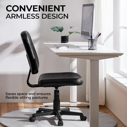 Armless Ergonomic Office Chair Black PU Leather Swivel