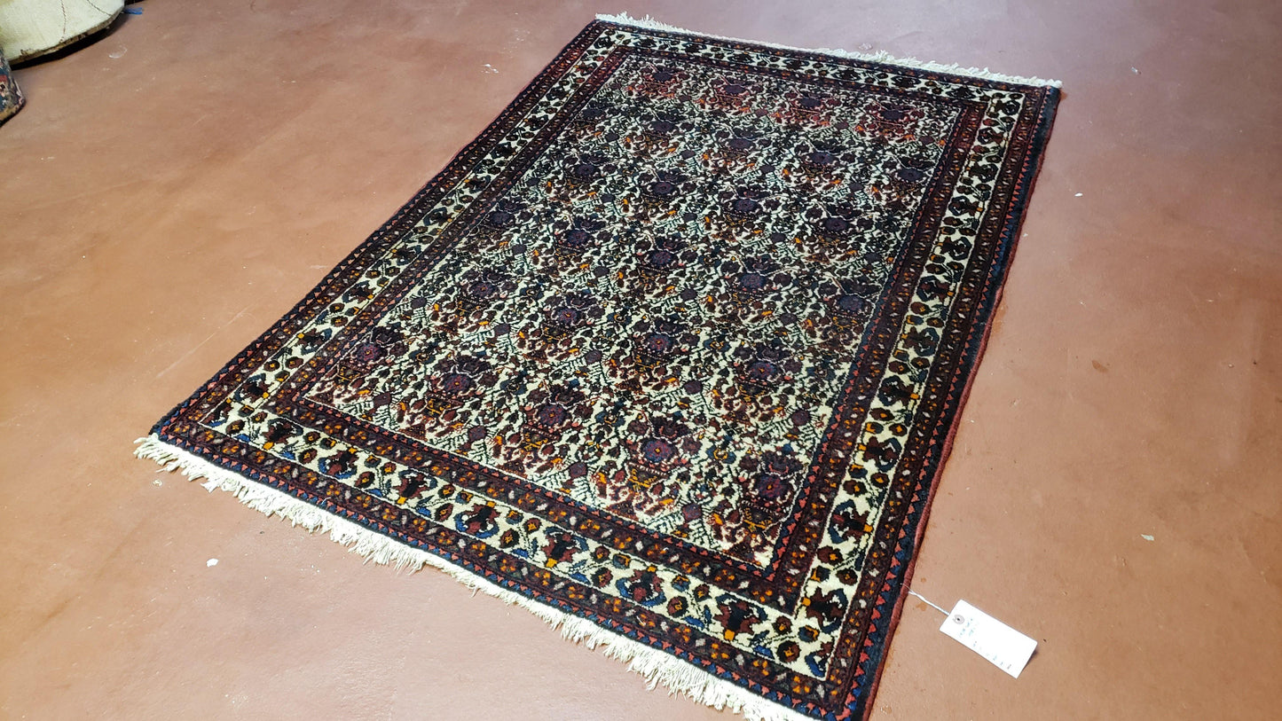 3.6 x 5 Hand-Knotted Vase Rug Floral Turkish Tribal Village Weaving Zagros Vintage Carpet Home Office Wool Area Rug 3x5 Persian Rug 4x5