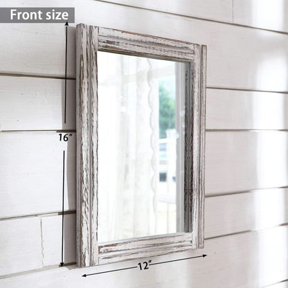 Wall Mirror Wood Framed Rustic Rectangle Small Decorative
