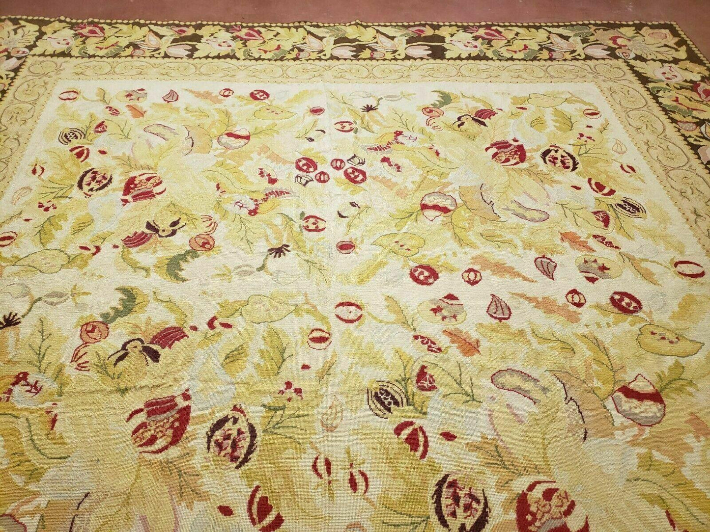 9' X 11' Handmade Chinese Needlepoint Wool Floral Rug Carpet Rose Garden Chic