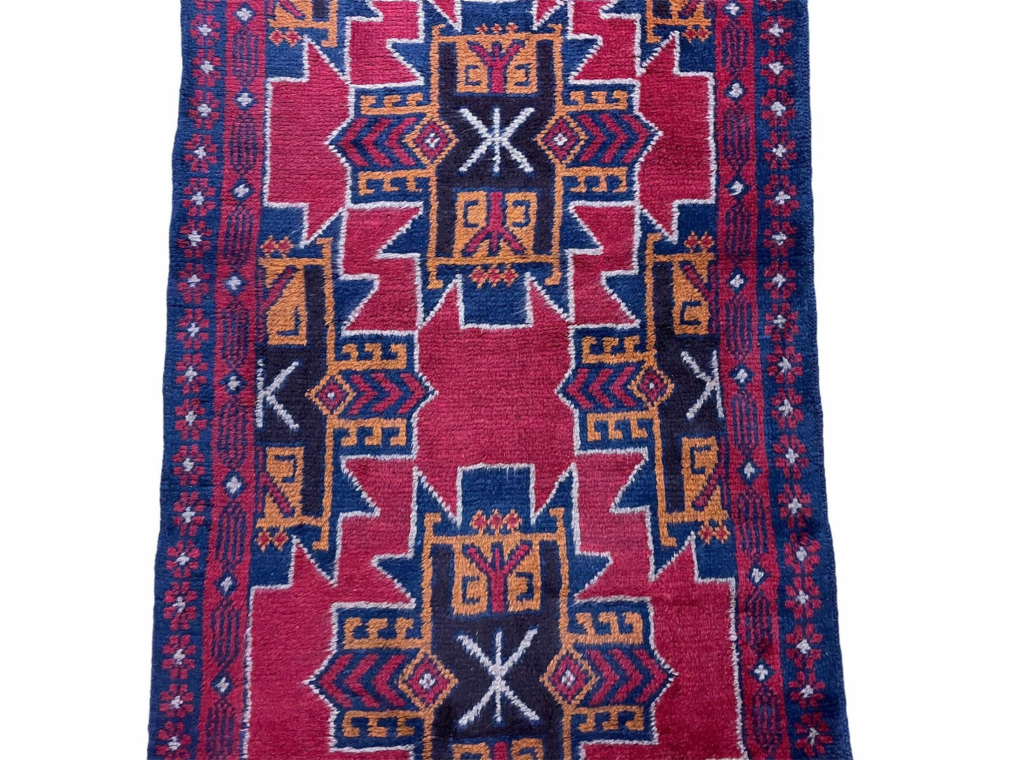 2' 8" X 4' 6" Vintage Handmade Tribal Wool Rug Balouchi Rug Afghan Rug Red Blue