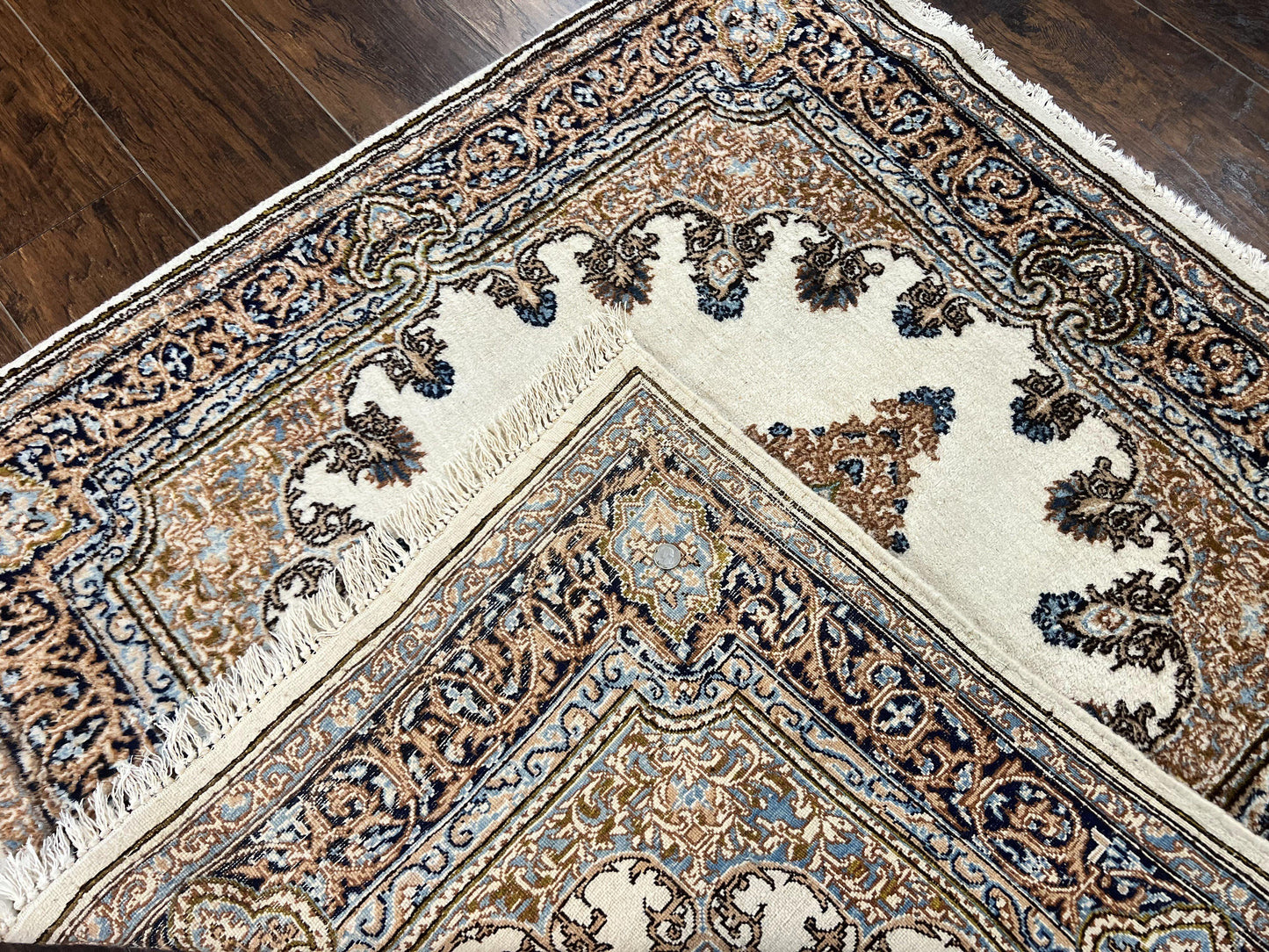 Square Persian Kirman Rug 4x4, Semi Open Field, Handmade