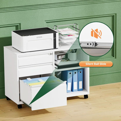 White Locking 3 Drawer File Cabinet For Home Office
