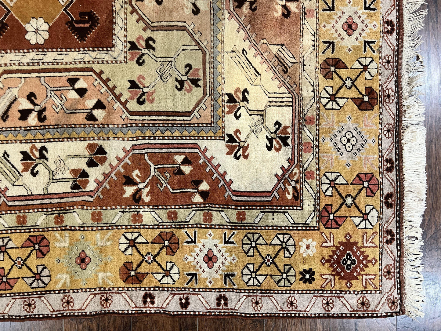 Turkish Rug 7x10, Wool Hand Knotted Vintage Carpet, Geometric Kazak Pattern