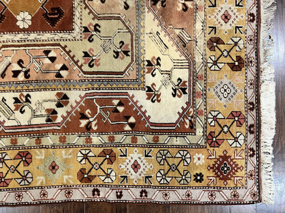 Turkish Rug 7x10, Wool Hand Knotted Vintage Carpet, Geometric Kazak Pattern