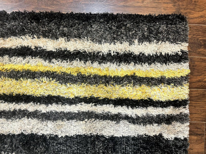 Shag Rug 5x8, Yellow Ivory Charcoal, Contemporary