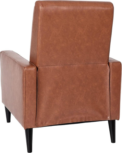 Erza Cognac Brown Leathersoft Pushback Mid Century Modern Recliner Chair