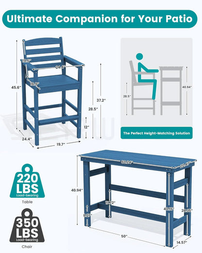 Adirondack Outdoor Bar Table And Chairs Set Blue