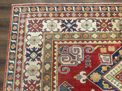 Turkish Kazak Rug 7.6 x 9.5, Geometric Medallions, Caucasian Pattern