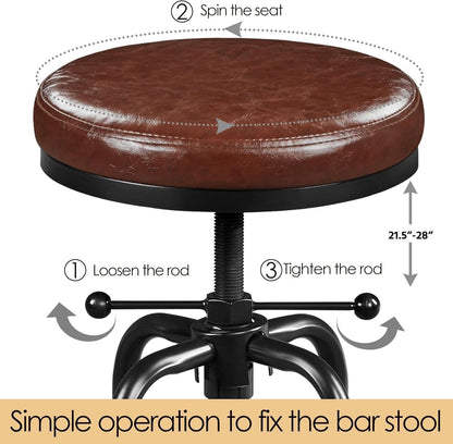 Industrial Bar Stool Adjustable Brown Counter Height