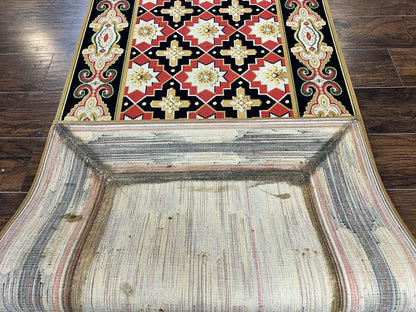 Vintage Runner Rug 3.5 x 14, Long Runner Rug, Stark Custom Made Carpet, European Design, Red Black Ivory Tan, Long Rug for Hallway