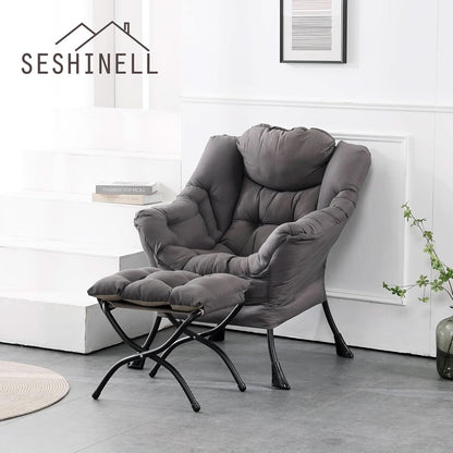 Dark Grey Lazy Chair With Armrests For Living Room Comfort
