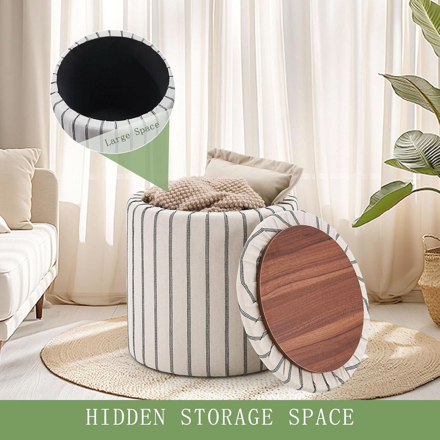 EighteenInch Round Storage Ottoman With Removable Tray