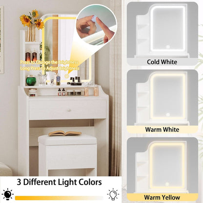 White Vanity Set With Lighted Mirror Modern Bedroom Desk